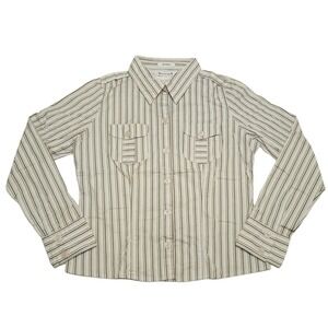 Periscope Shirt Womens Large Khaki Brown Button Up Striped Stretch Cotton Casual